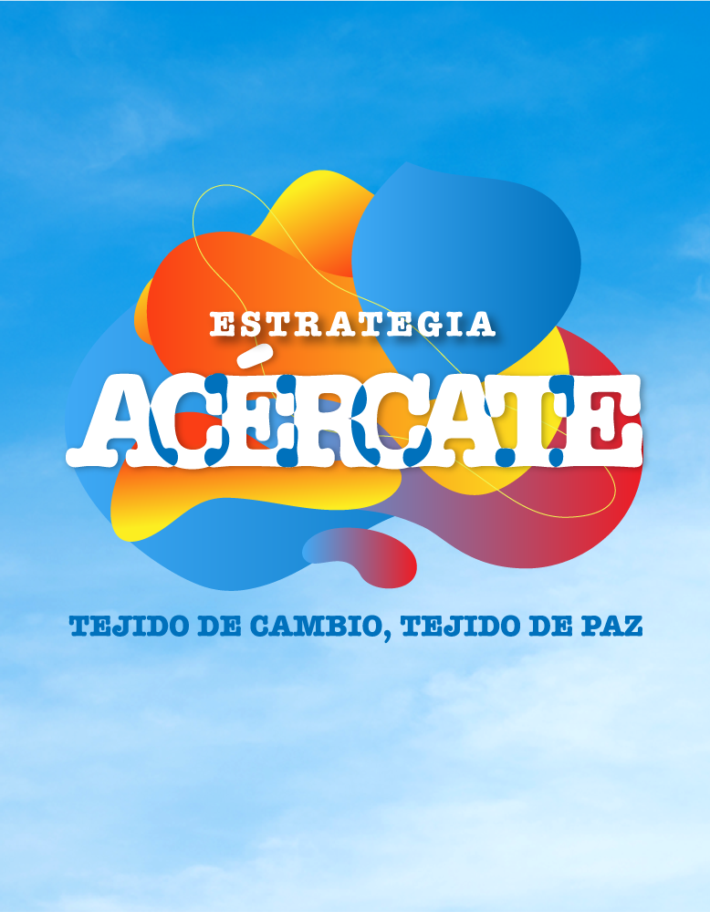 La imagen muestra el logo de la estrategia Acércate que es una nube de color azul, naranja y roja.