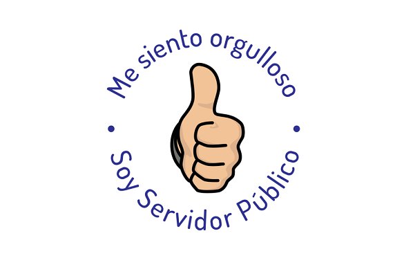 Imagen que identifica al Día Nacional de Servidor Público, que incluye una mano empuñada con el dedo pulgar hacia arriba y el texto Me siento orgullosos, soy servidor público