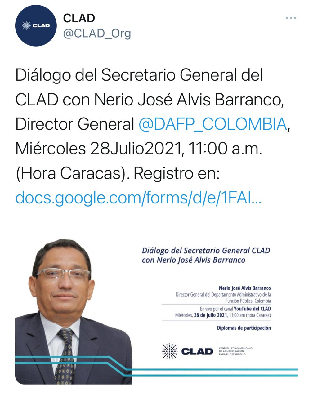 Invitación | Diálogo del Secretario General del CLAD con Nerio José Alvis 