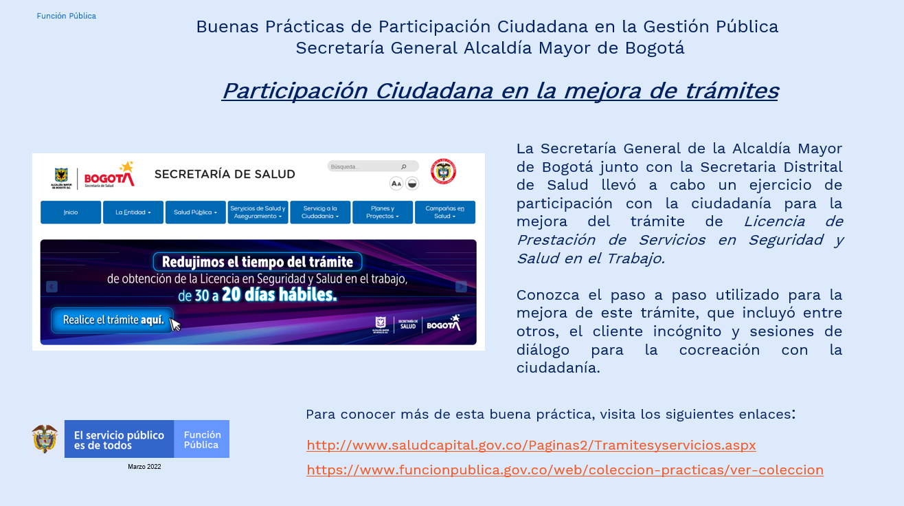 Buenas Prácticas de Participación Ciudadana en la Gestión Pública -  Secretaría General Alcaldía Mayor de Bogotá