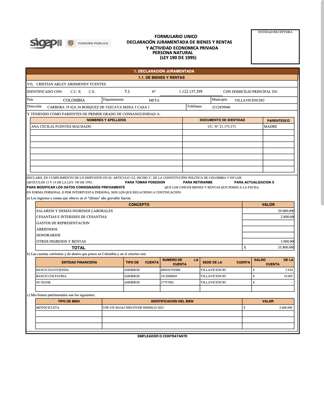 Declaración de bienes y rentas 2023